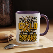 Childhood Cancer Awareness Accent Coffee Mug – "We Wear Gold for the Brave" (11/15 oz)