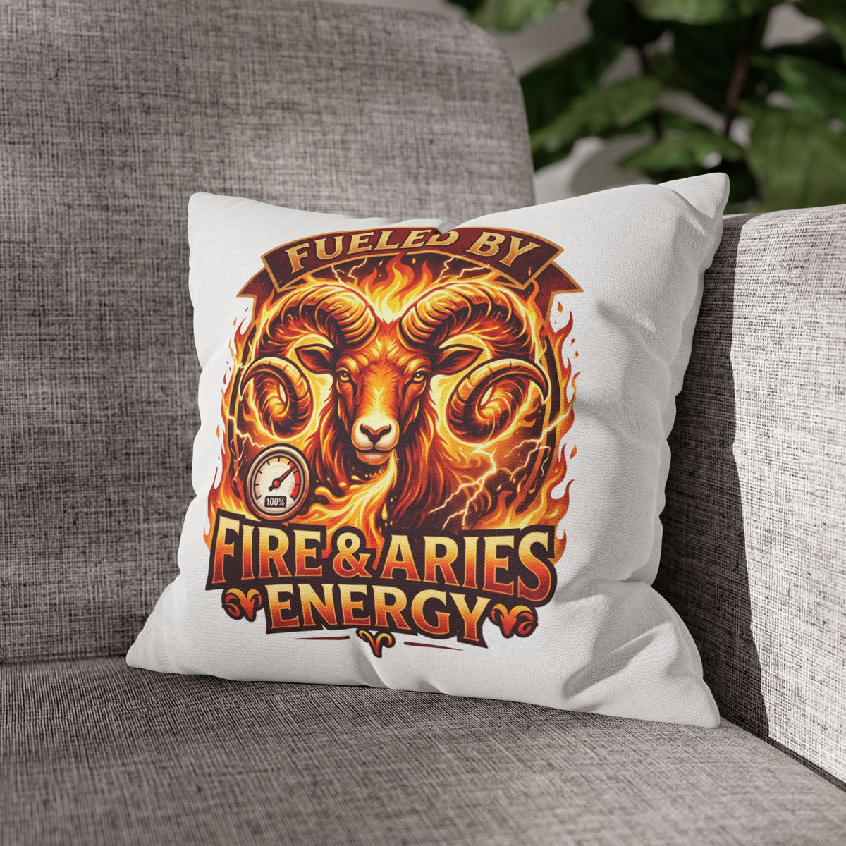 Aries Pillowcase Aries Ram Pillow — "Fueled by Fire & Aries Energy" Decorative Throw Pillow