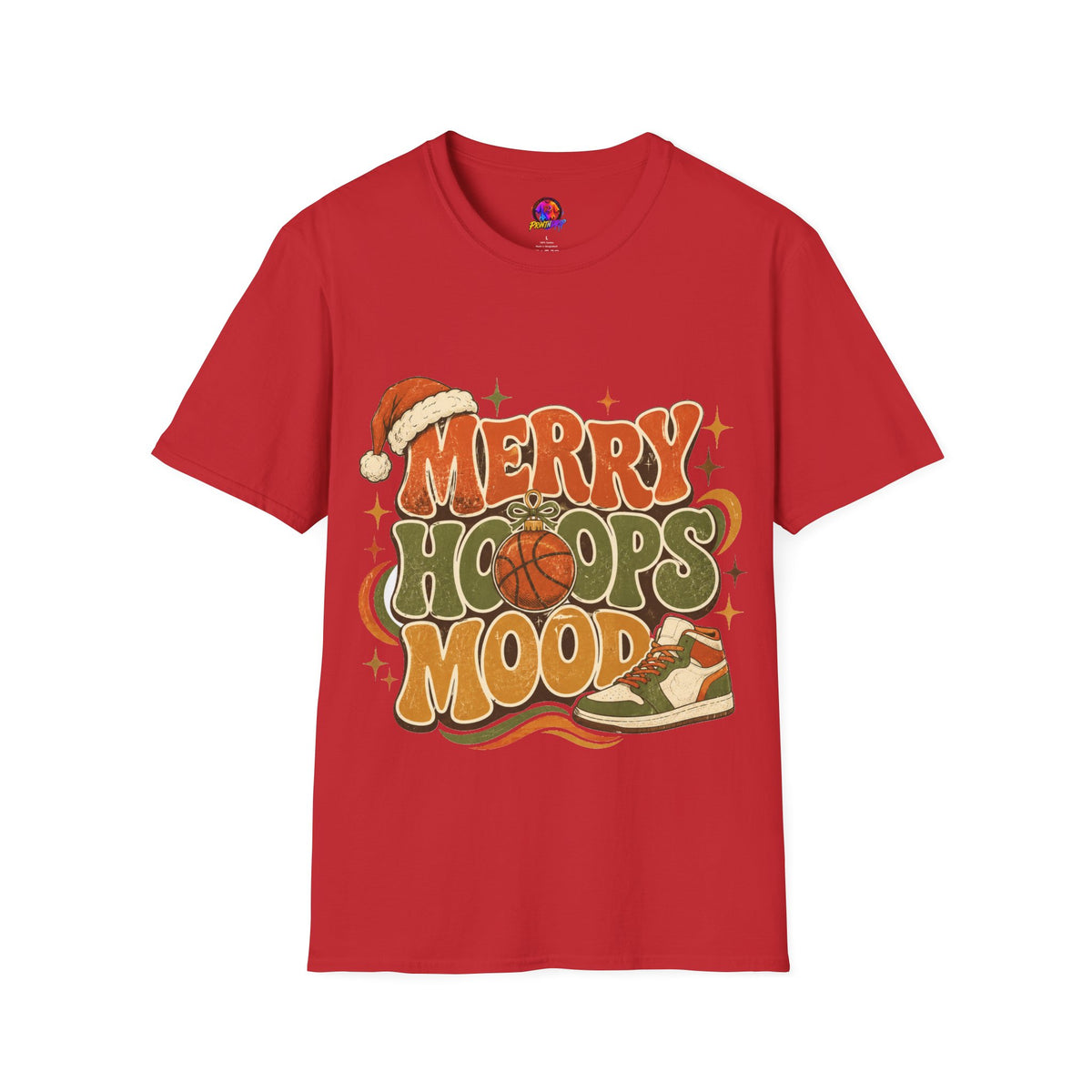 Merry Hoops Mood T-Shirt — Retro Holiday Basketball Christmas Tee