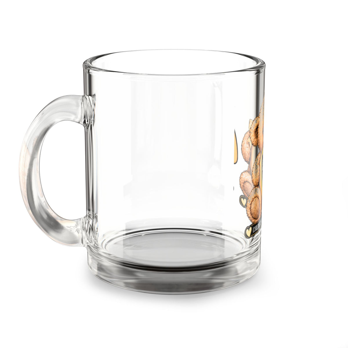 Glass Mug — Childhood Cancer Awareness Teddy Bear "Stronger Brighter Kinder Braver" 10oz