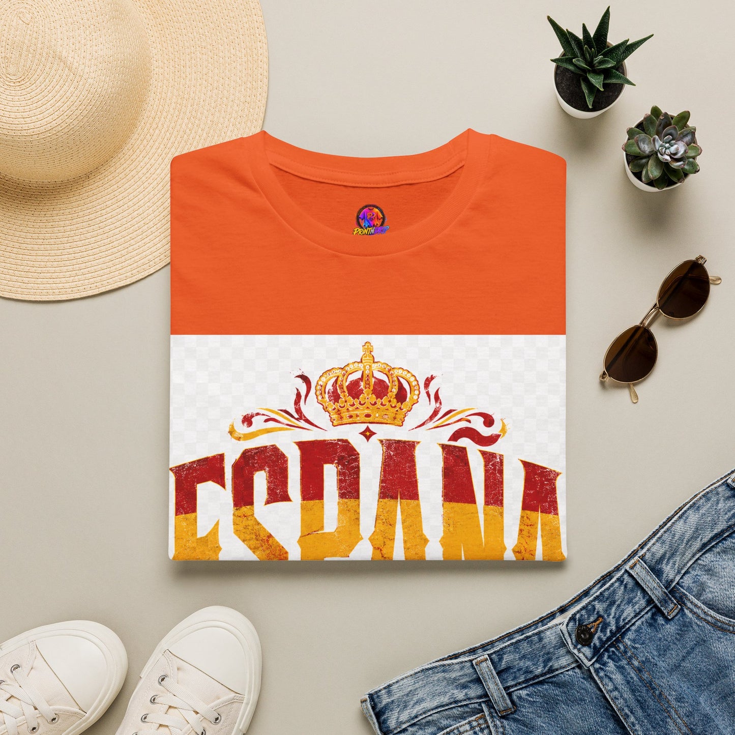 Spain Crown Graphic T-Shirt — Spanish Flag Vintage Crest Tee