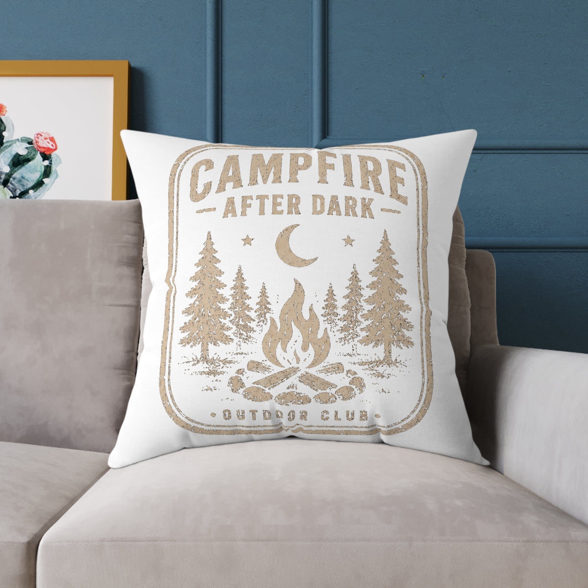 Campfire After Dark Pillow Milo Bailey Dog Dad Mom— Rustic Outdoor Camping Throw Pillow