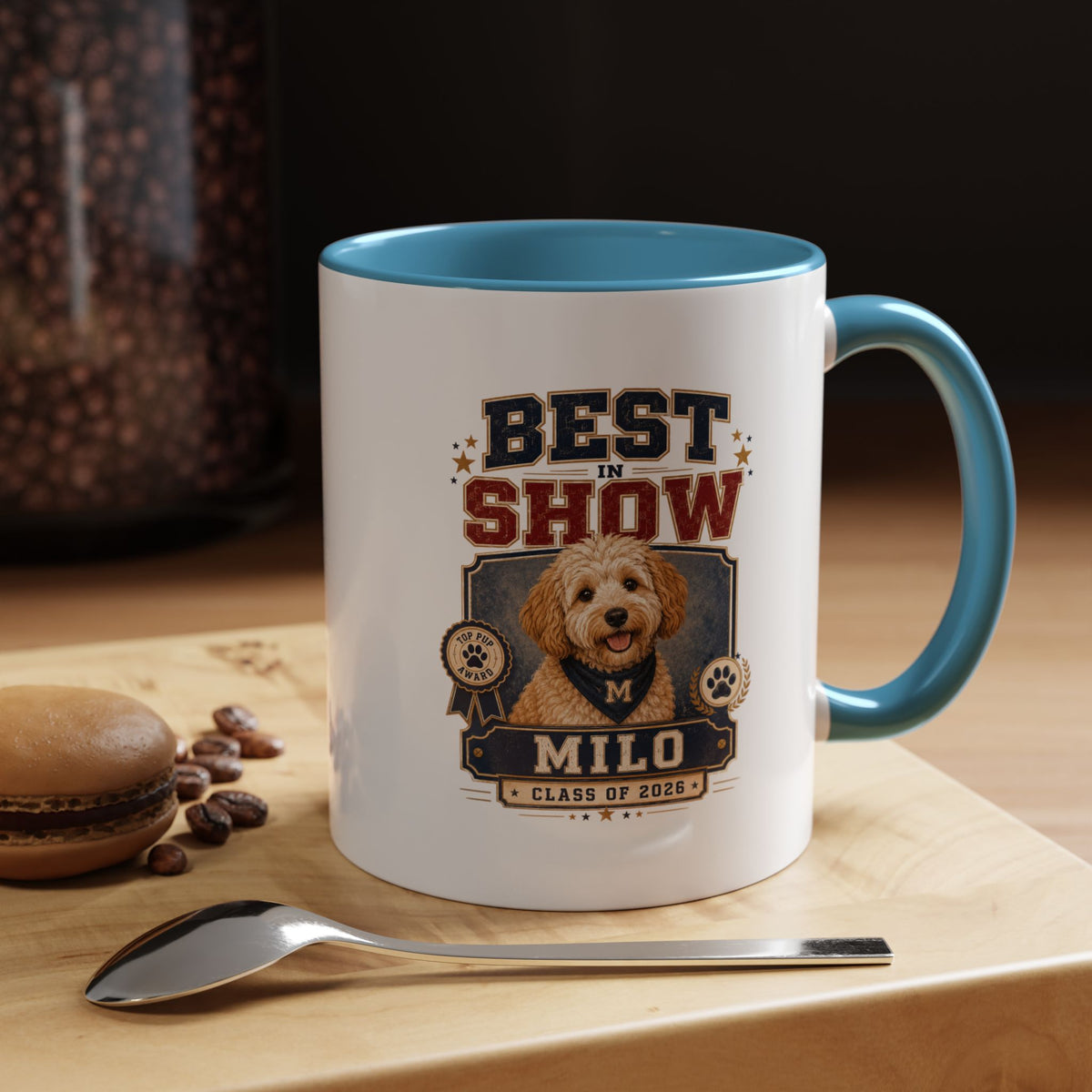 Milo Bailey Dog Dad Mom Best in Show Personalized Dog Photo Coffee Mug — Custom Name & Year