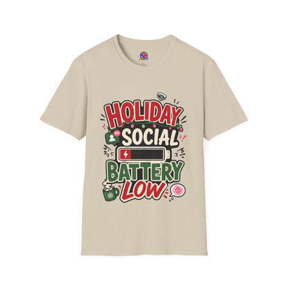 Holiday Social "Battery Low" T‑Shirt — Funny Festive Party Tee for Introverts & Holiday Gatherings
