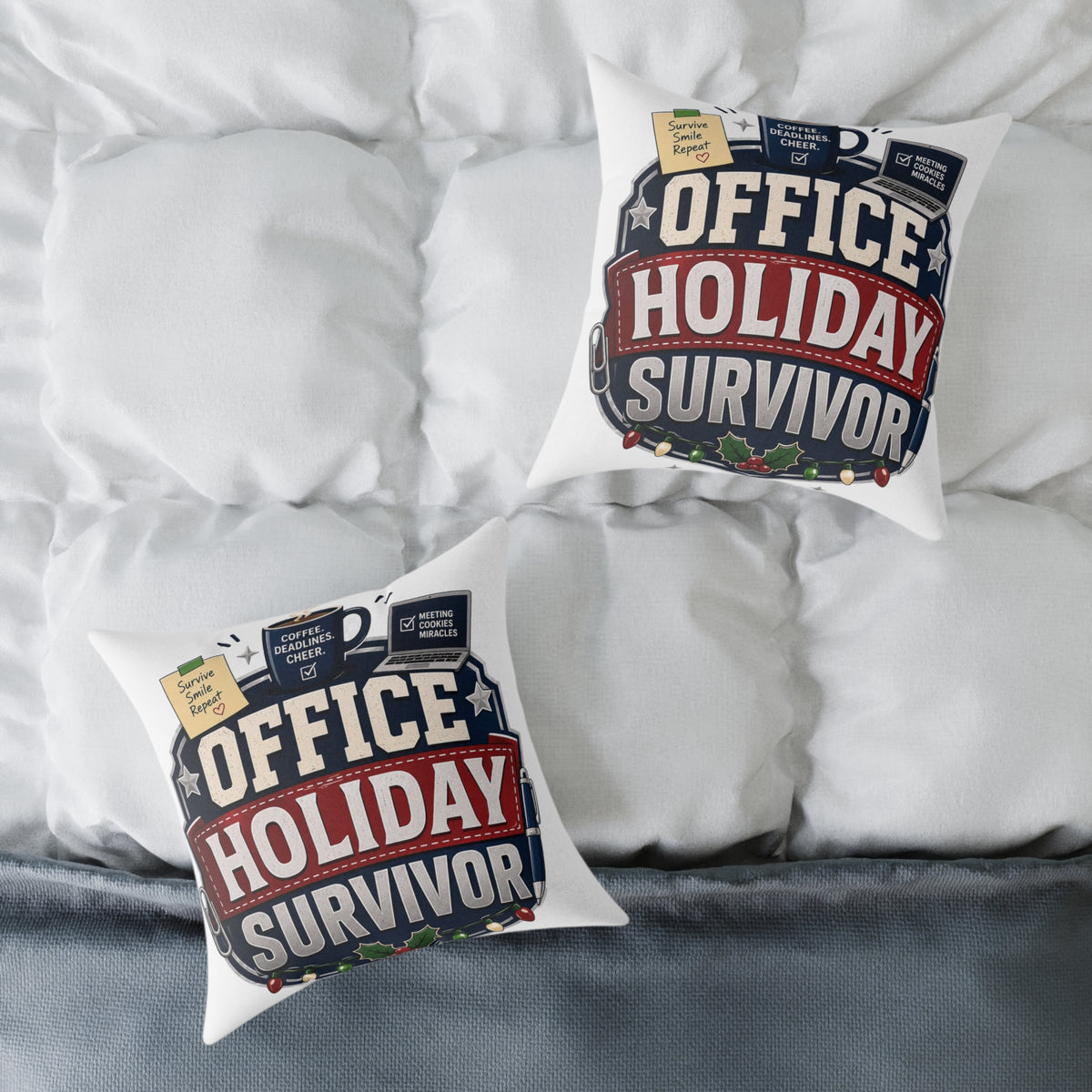 Modern Day Christmas Office Holiday Survivor Pillow