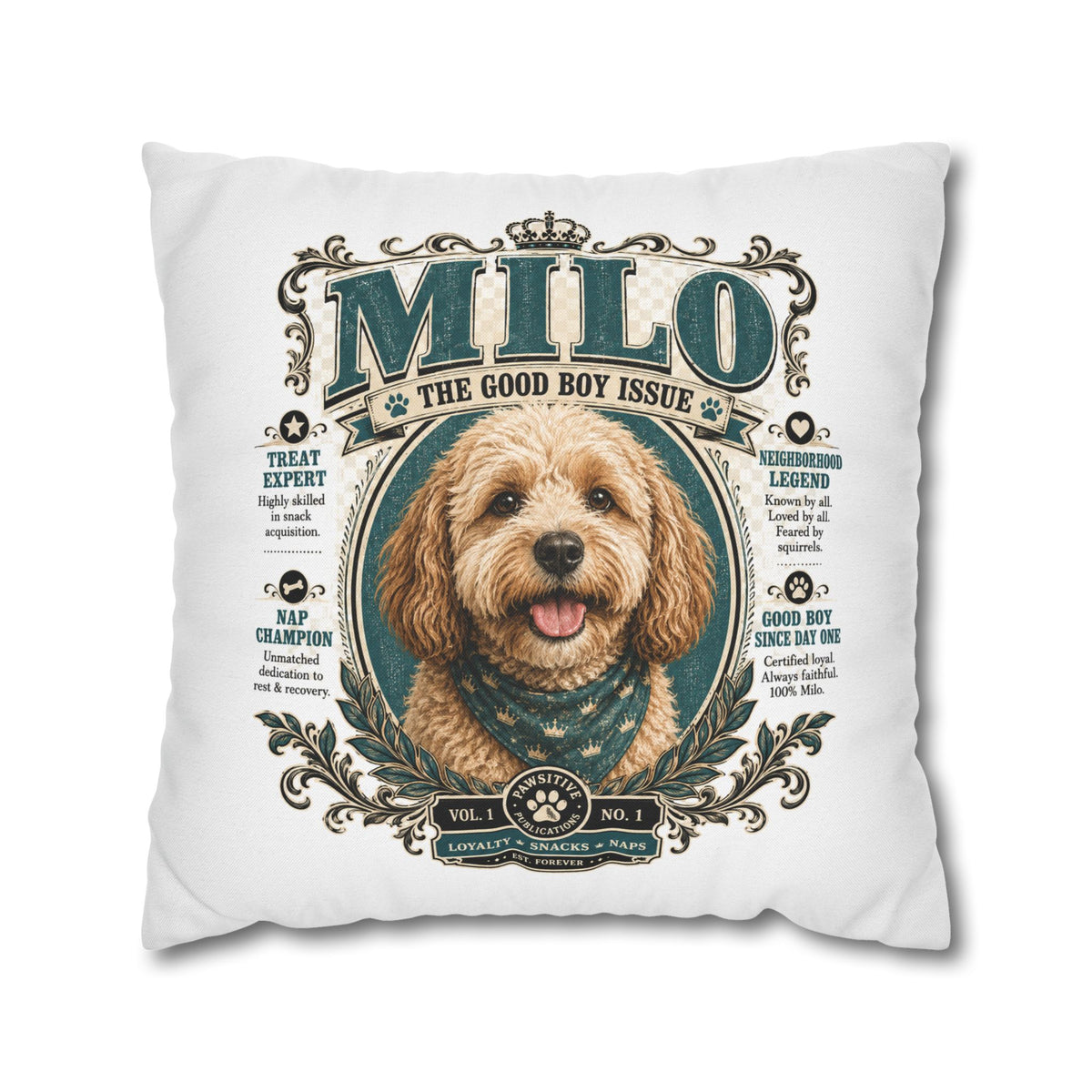 Dog Pillowcase — Personalized 'Milo The Good Boy Issue' Decorative Throw Pillowcase Milo Bailey Dog Dad Mom