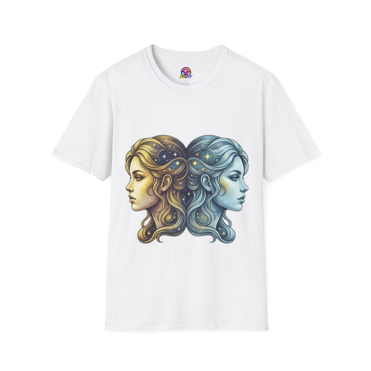 Zodiac Gemini Sun & Moon T-Shirt — Dual Faces Cosmic Design