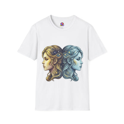 Zodiac Gemini Sun & Moon T-Shirt — Dual Faces Cosmic Design