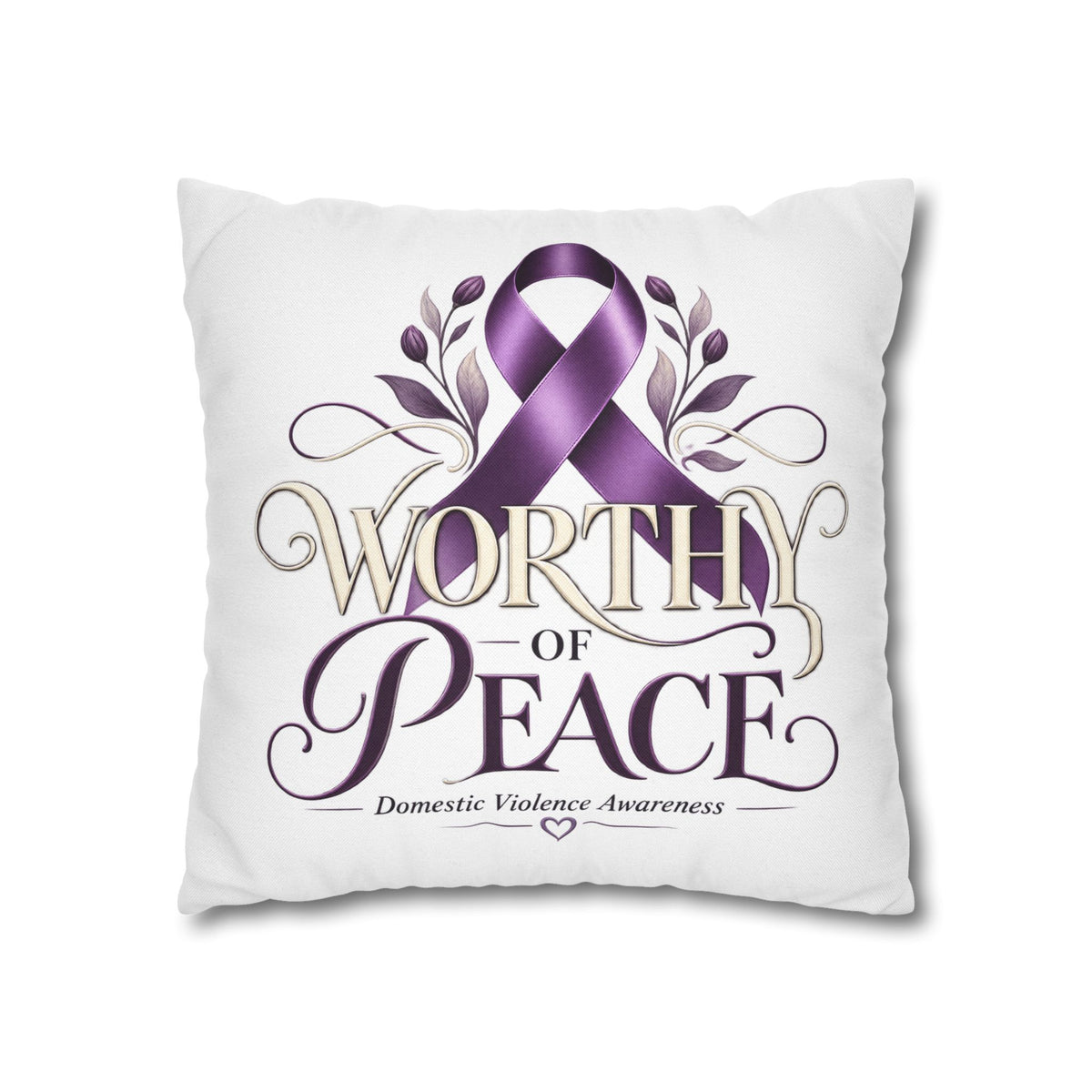 Worthy of Peace Purple Ribbon Pillowcase — Domestic Violence Awareness Throw Pillow