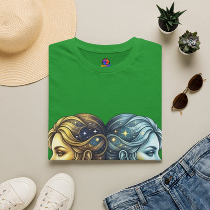Zodiac Gemini Sun & Moon T-Shirt — Dual Faces Cosmic Design