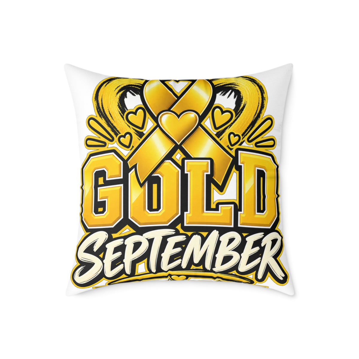 Gold September Pillow — Childhood Cancer Awareness Decorative Throw Pillow