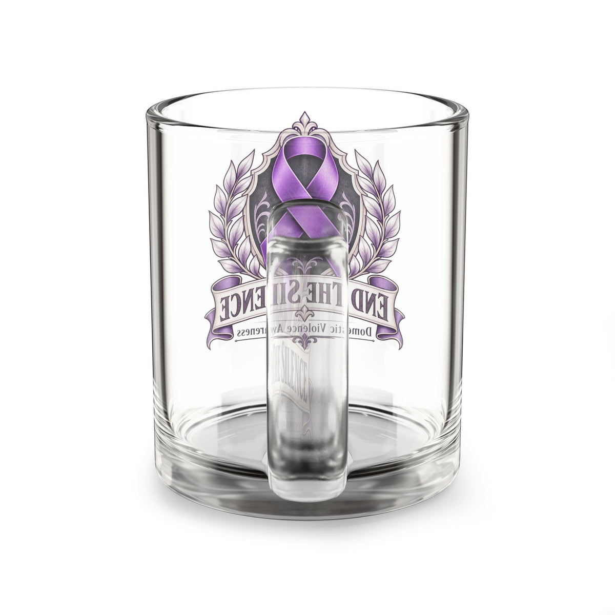 End The Silence Purple Ribbon Glass Mug — Domestic Violence Awareness 10oz