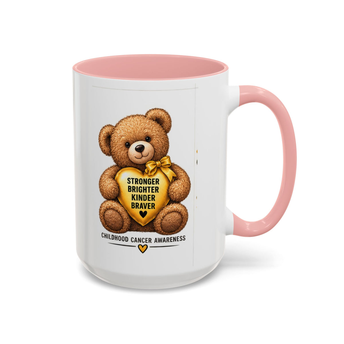 Childhood Cancer Awareness Coffee Mug — 'Stronger Brighter Kinder Braver' Teddy