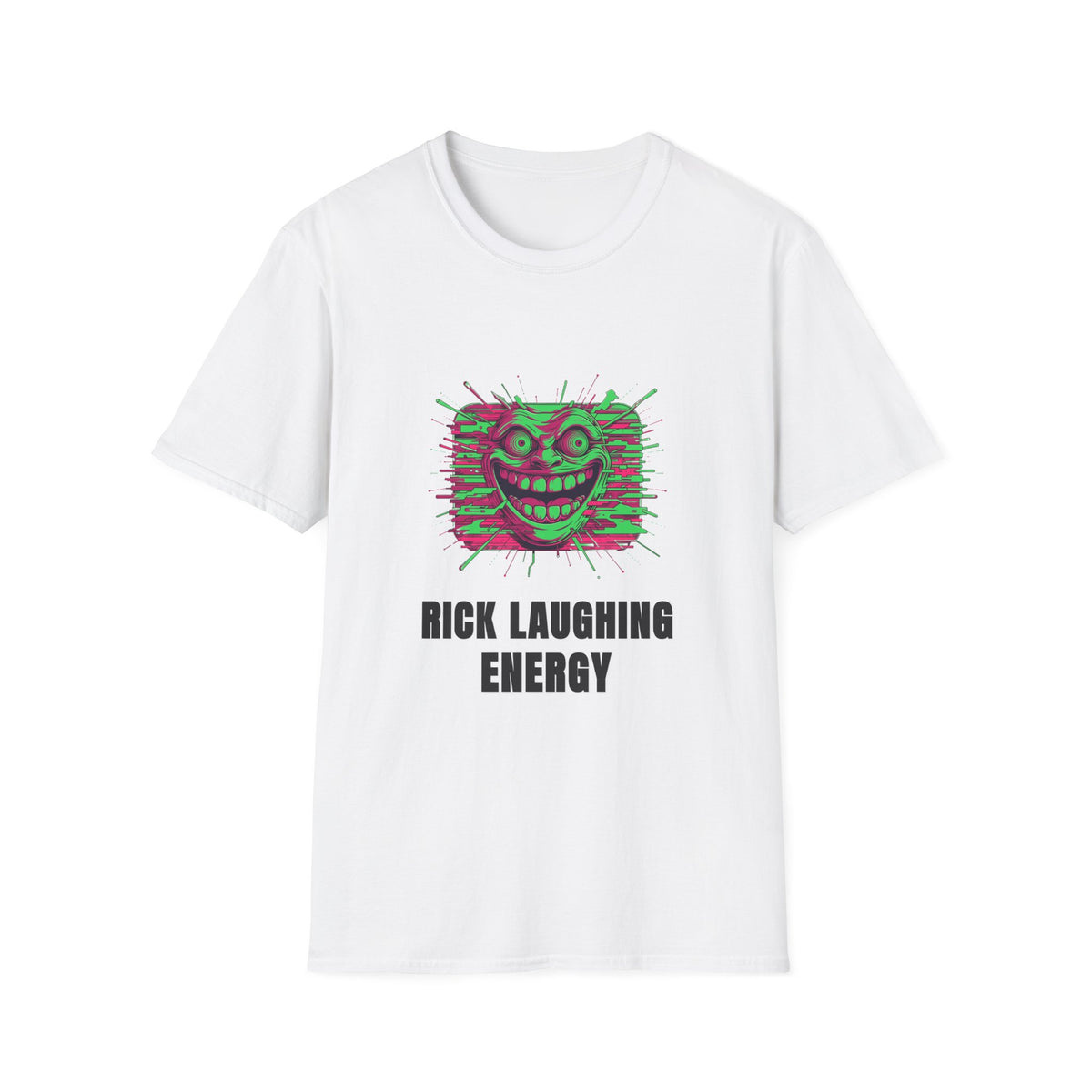 T-Shirt — 'Rick Laughing Energy' Neon Glitch Graphic - Trending Now - August 2026