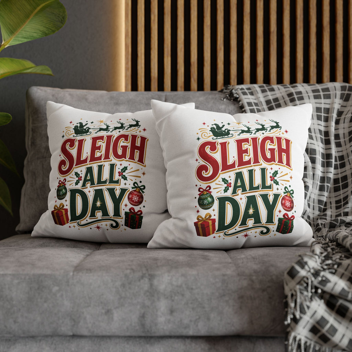Christmas Throw Pillowcase — “Sleigh All Day” Festive Holiday Pillowcase