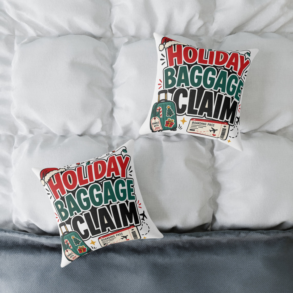 Modern Day Christmas Holiday Baggage Claim Square Poly Canvas Pillow