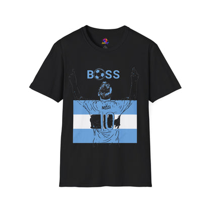 Soccer Boss T‑Shirt — 'BOSS' Striped Football Player Graphic Tee
