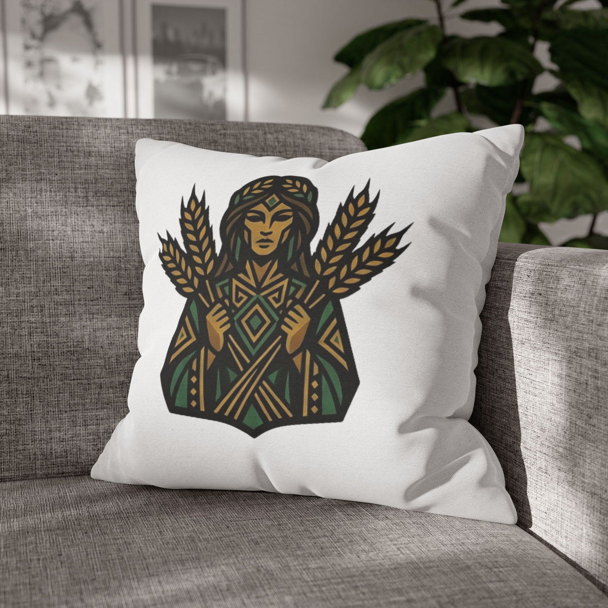 Virgo Harvest Goddess Pillowcase — Boho Wheat Decorative Throw Pillow