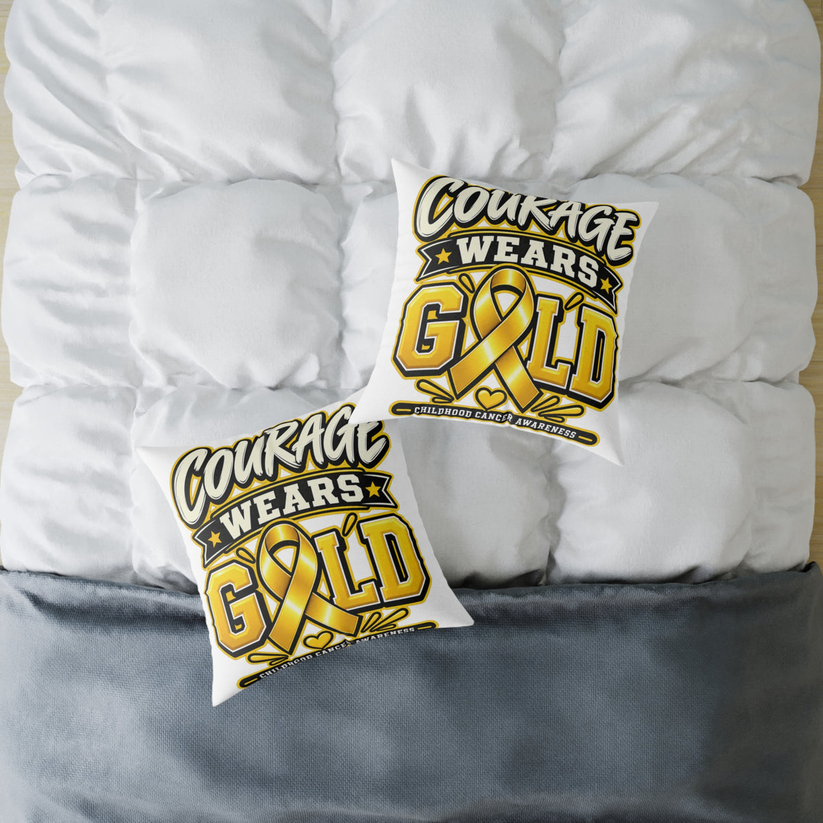 Courage Wears Gold Pillow — Childhood Cancer Awareness Throw Pillow