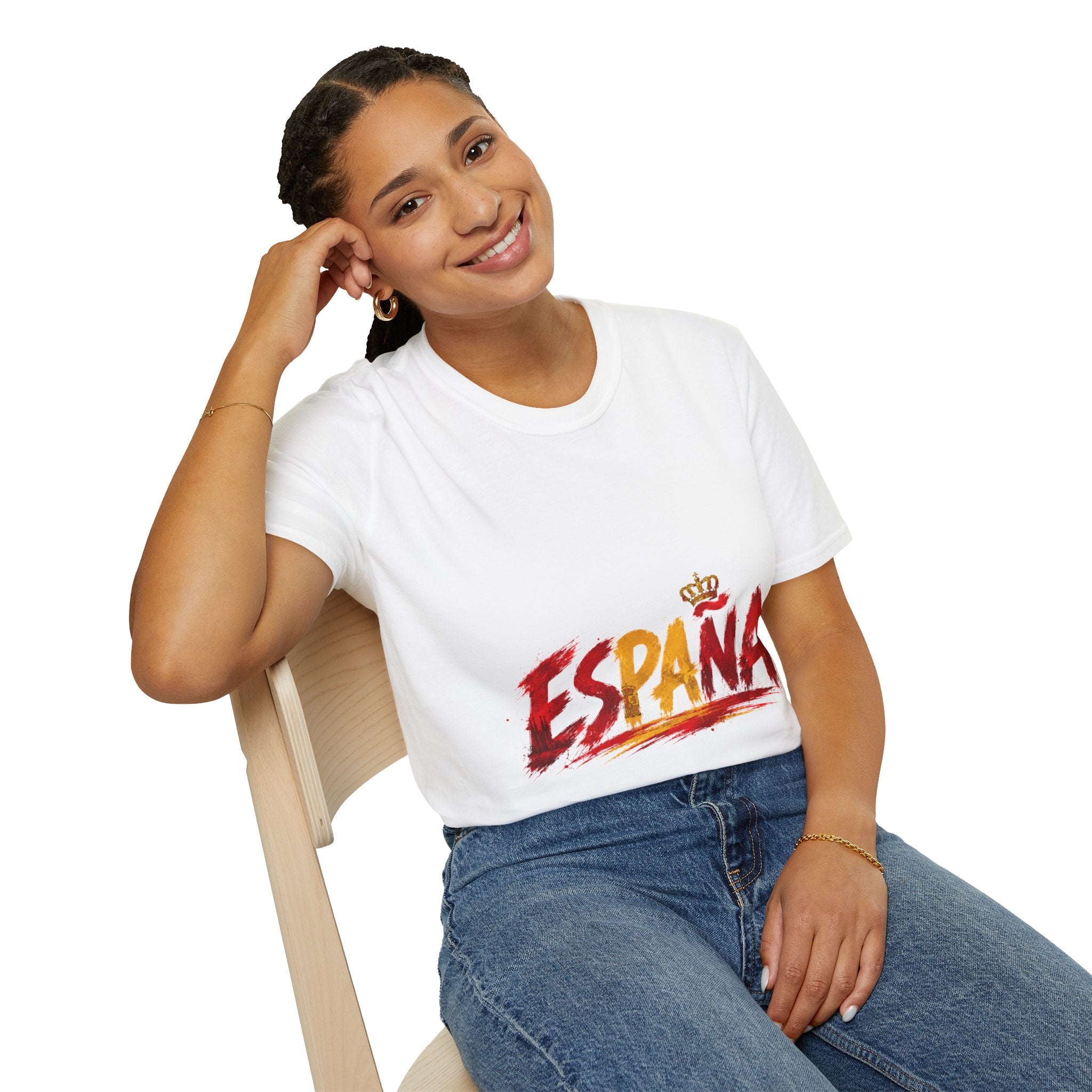 Spain  Graphic T-Shirt — Spanish Flag Brushstroke Design with Crown