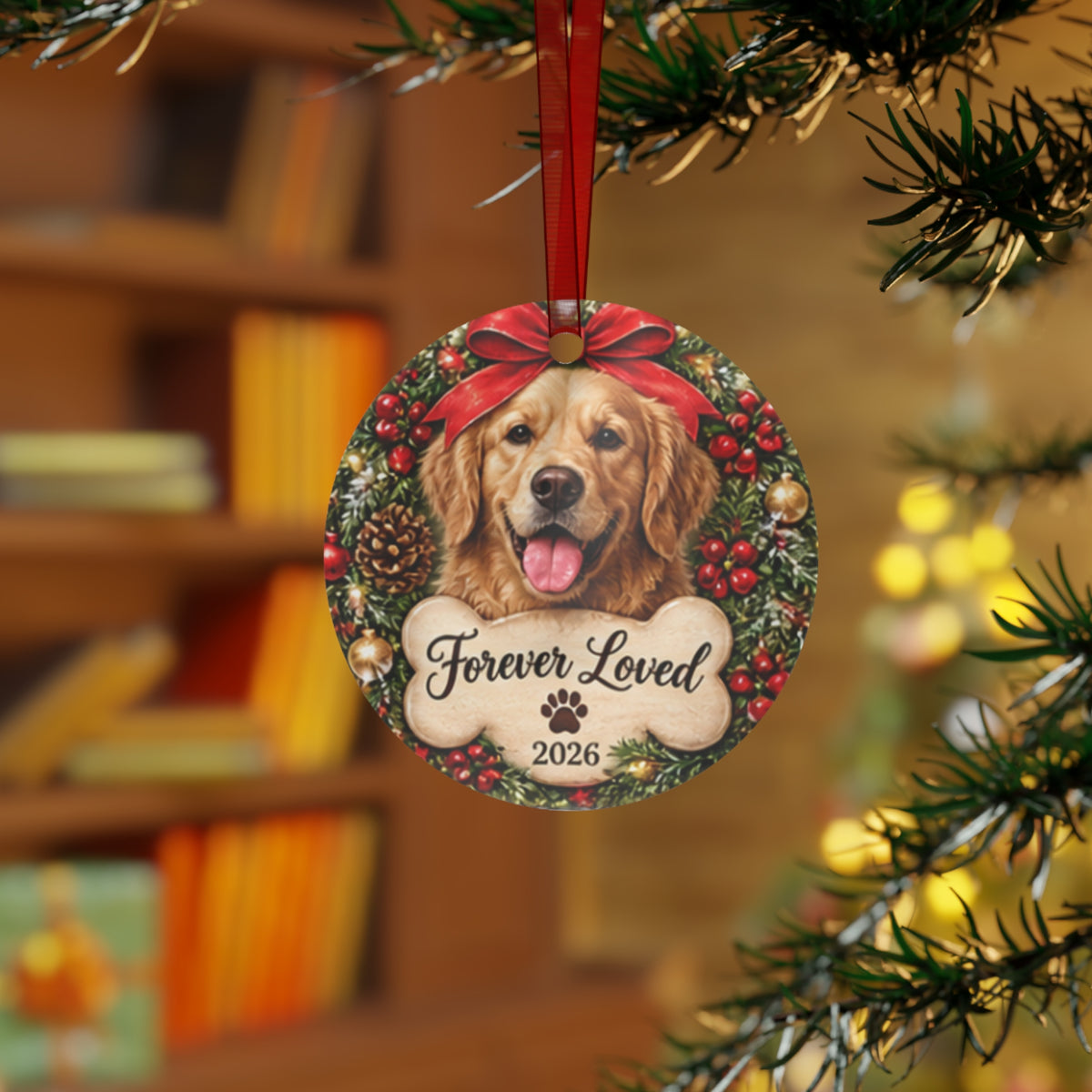 Forever Loved  Christmas 2026 Dog Memorial Metal Ornament