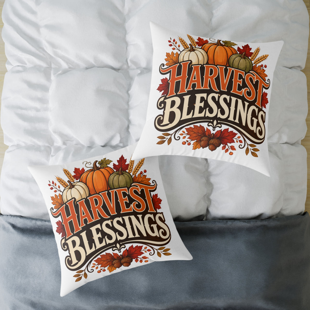 Thanksgiving Harvest Blessings Fall Throw Pillow — Autumn Pumpkin Decorative Pillow
