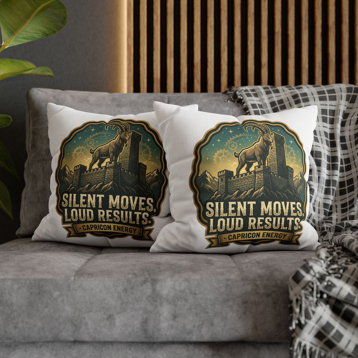 Capricorn Pillowcase – "Silent Moves, Loud Results" Zodiac Decor
