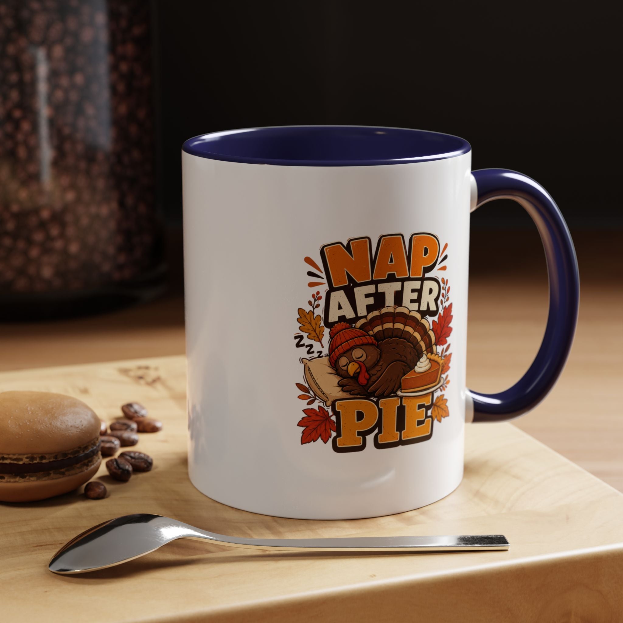 Thanksgiving Mug Nap After Pie Coffee Mug — Thanksgiving Turkey & Fall Leaves  Accent Mug