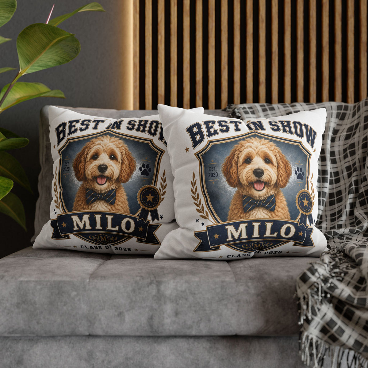 Best in Show Personalized Dog Pillowcase — Custom Name & Class of 2026 Decorative Throw Pillowcase Milo Bailey Dog Dad Mom