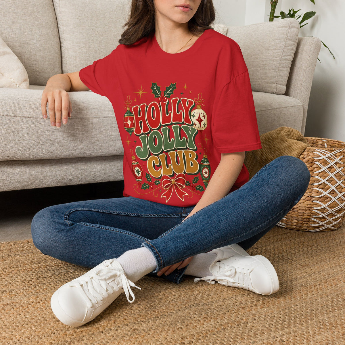 Holly Jolly Club Christmas T-Shirt — Retro Holiday Ornament Tee