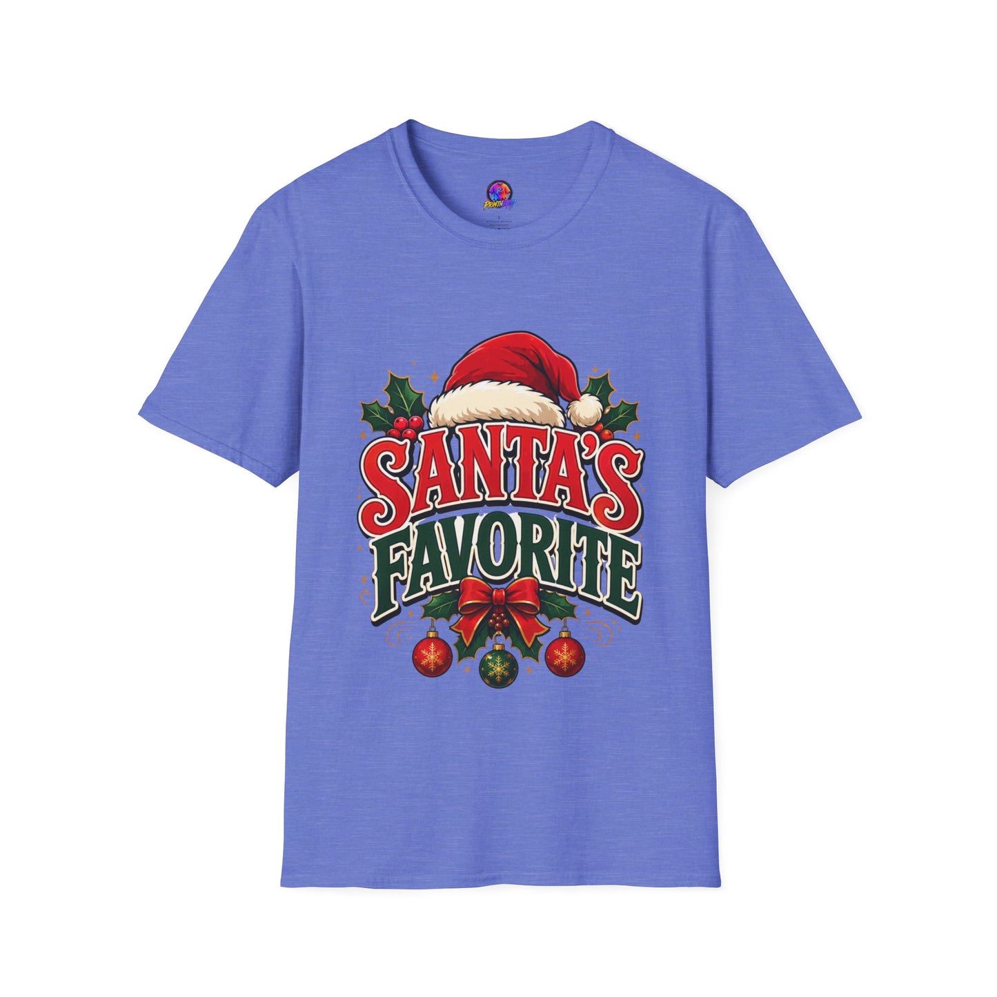 Santa's Favorite T-Shirt — Festive Christmas Tee with Santa Hat & Holly