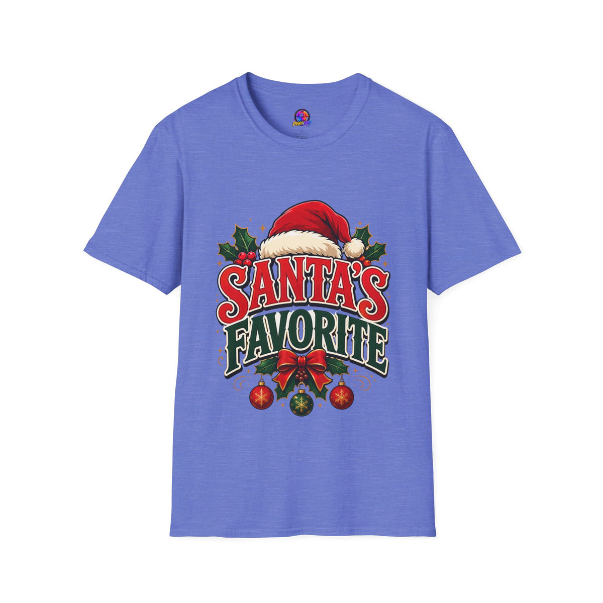 Santa's Favorite T-Shirt — Festive Christmas Tee with Santa Hat & Holly