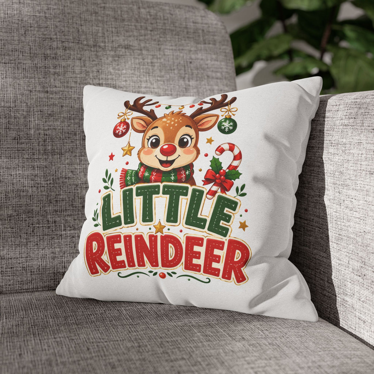 Christmas Little Reindeer Holiday Pillowcase – Cute Christmas Throw Pillow Cover