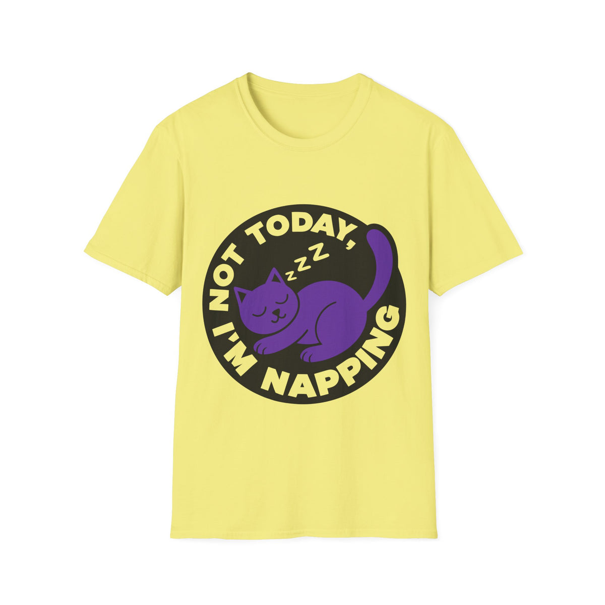 Not Today I'm Napping Purple Cat Tee - Funny Sleeping Kitten Badge Graphic T-Shirt - Trending Now - September 2026