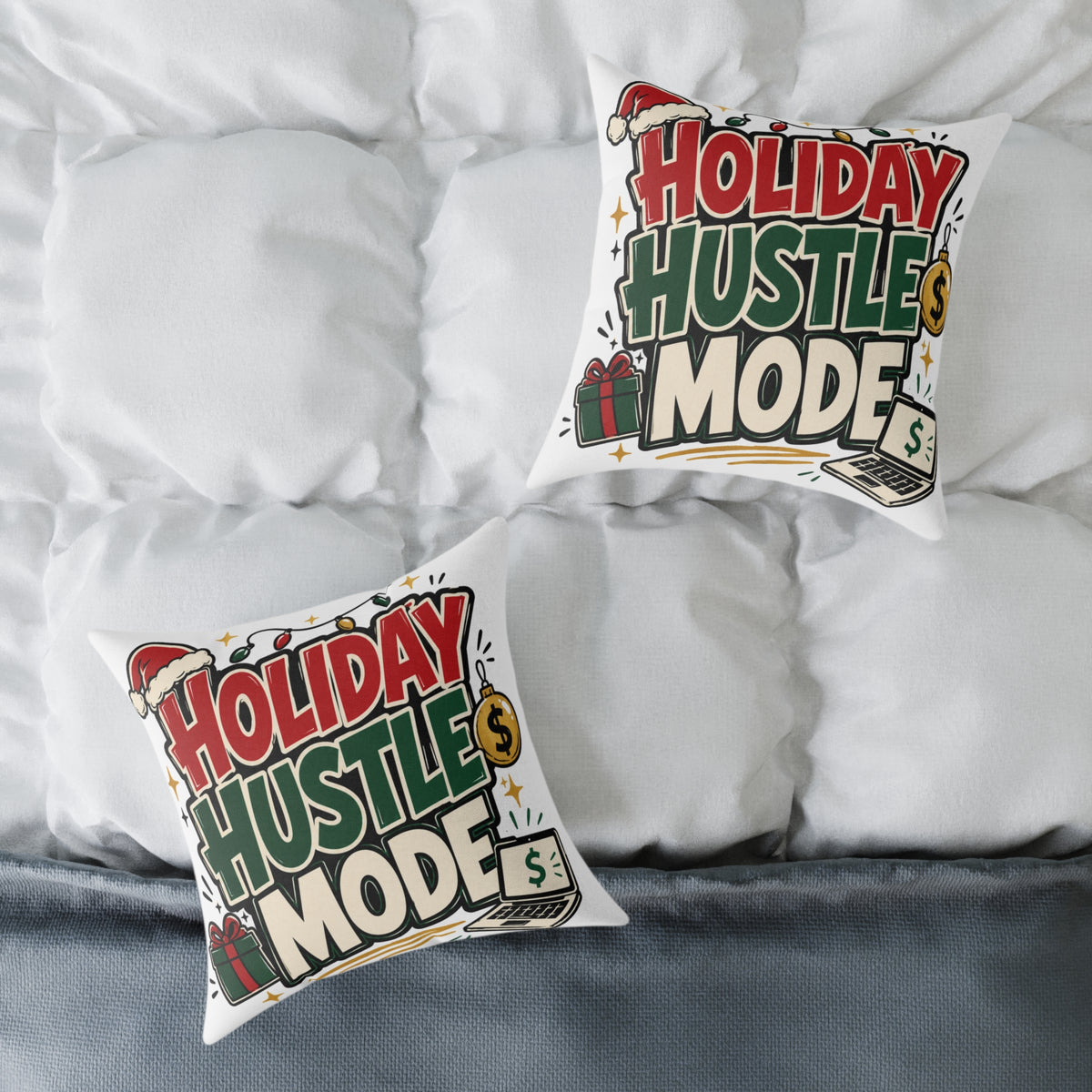 Modern Day Christmas Holiday Hustle Mode Square Poly Canvas Pillow