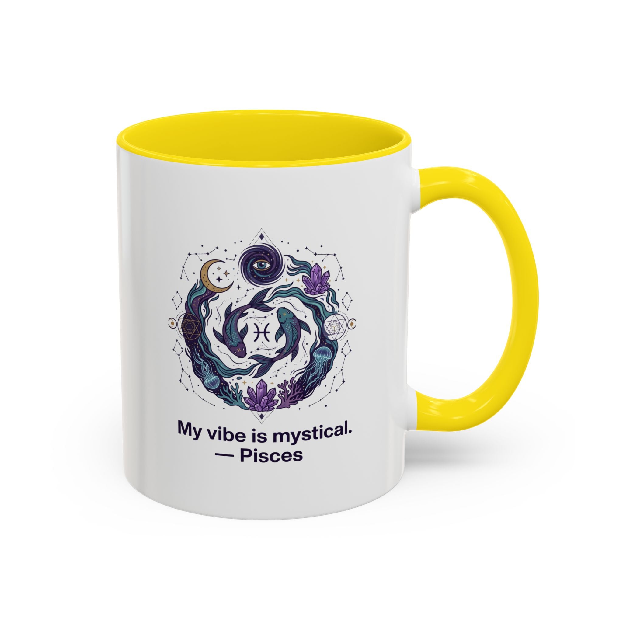 Pisces Zodiac Coffee Mug — "My vibe is mystical" Accent Ceramic Mug