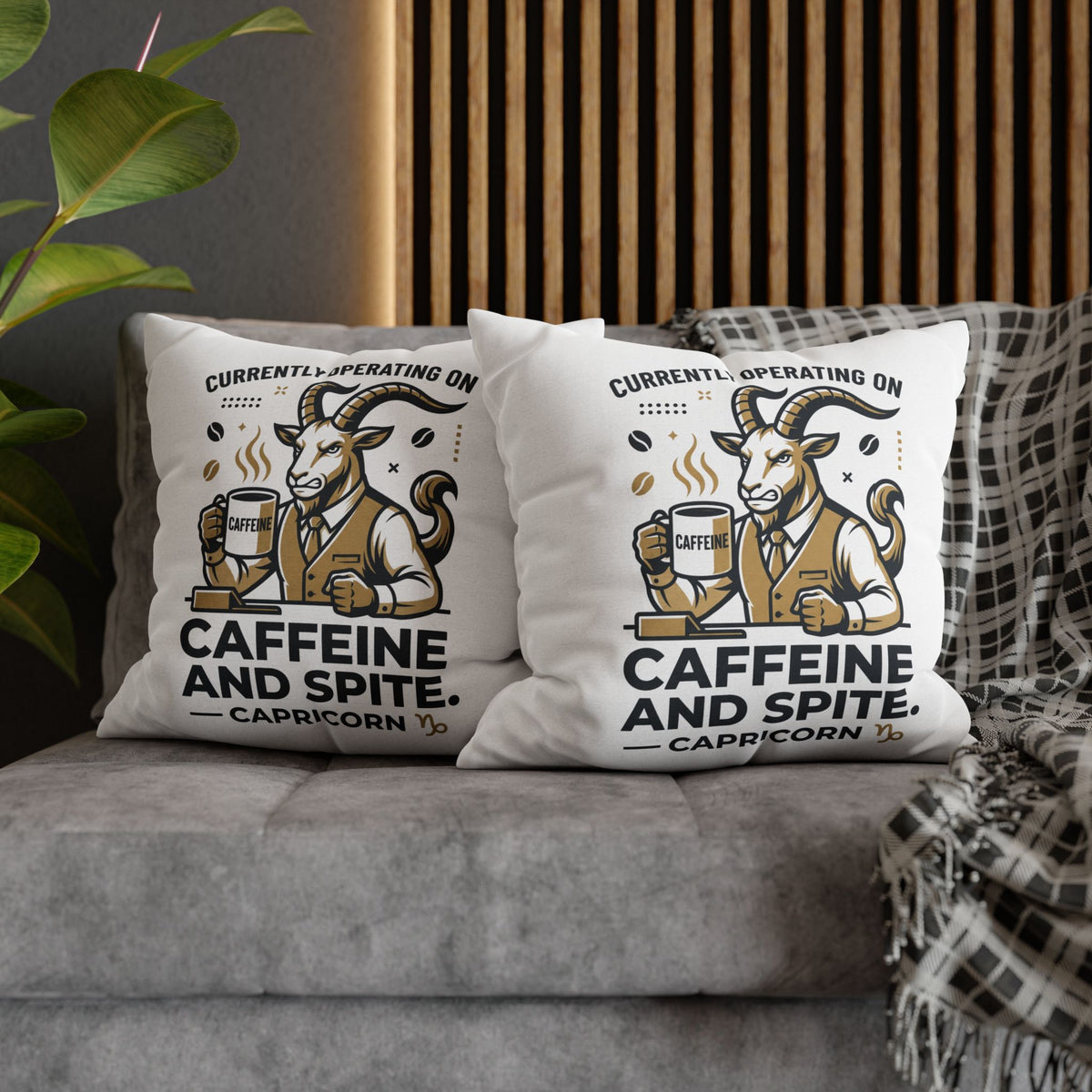 Capricorn Pillow pillowcase- "Currently Operating on Caffeine and Spite" Zodiac Throw Pillow