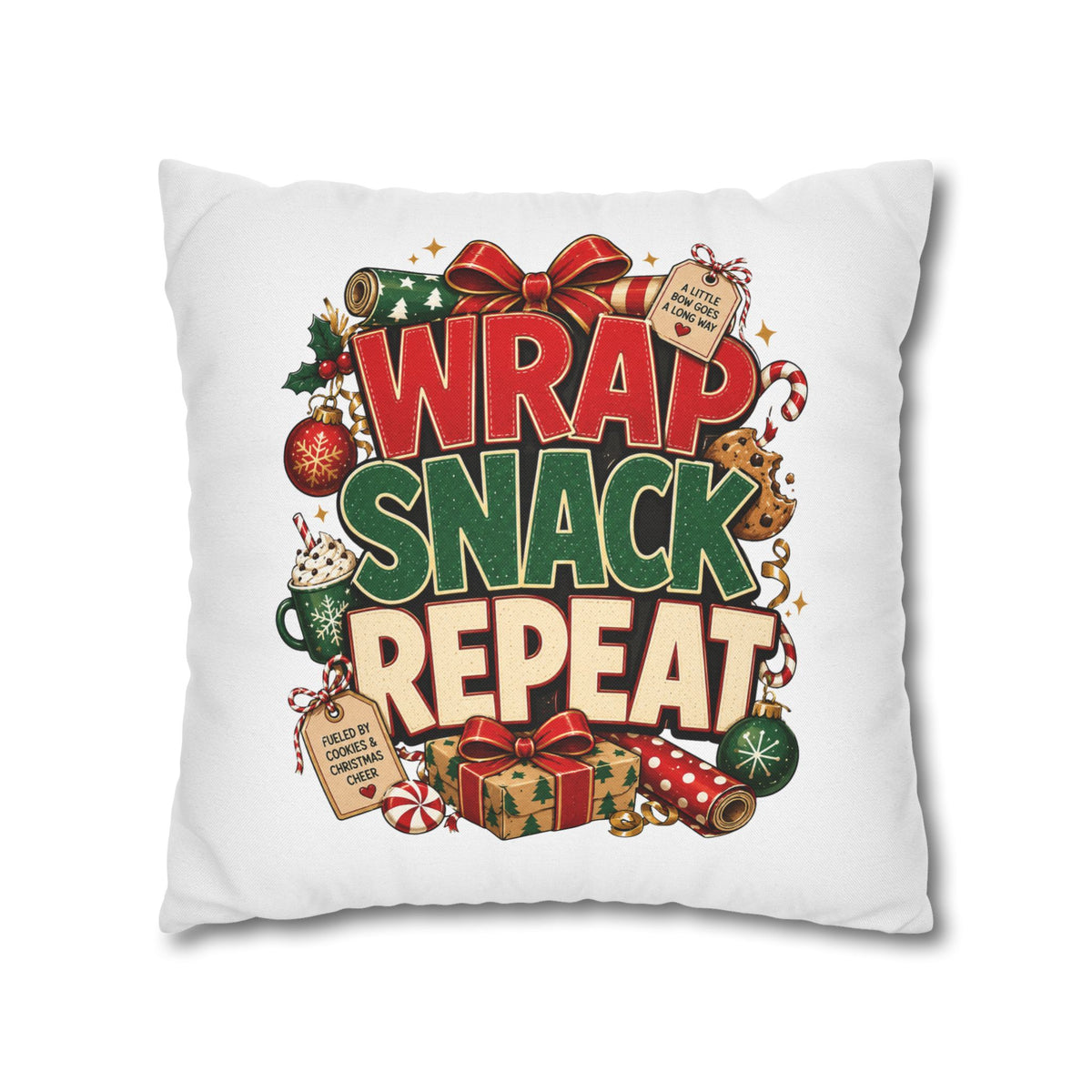 Christmas Spun Polyester Square Pillowcase Wrap Snack Repeat