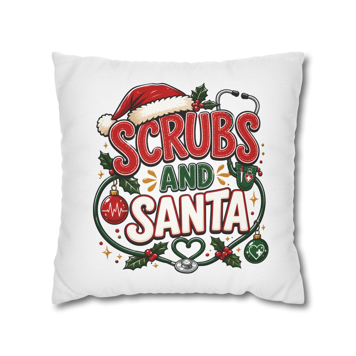 Christmas Medical Pillowcase — “Scrubs and Santa” Holiday Nurse Pillow