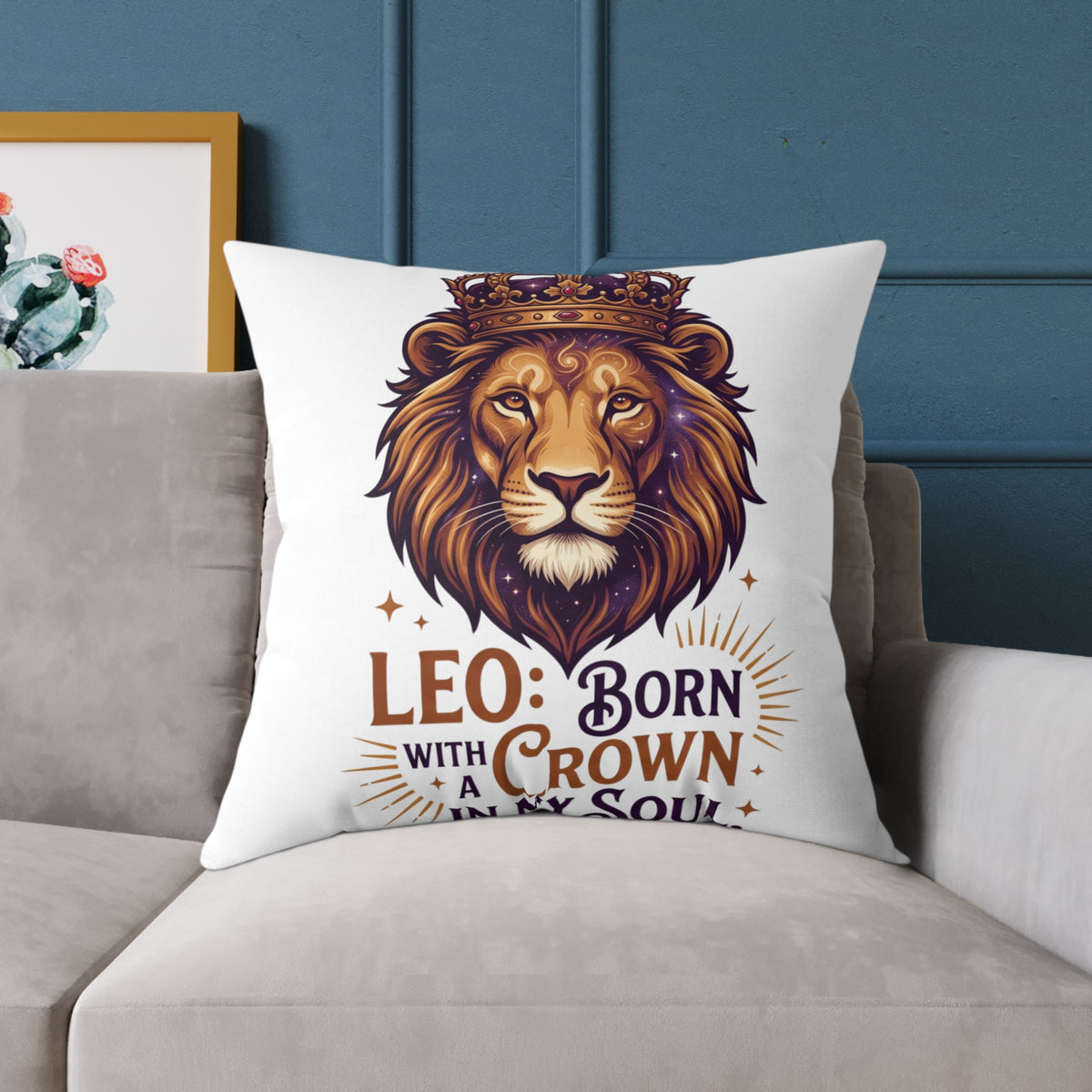 Leo Zodiac Born With A Crown Square Poly Canvas Pillow