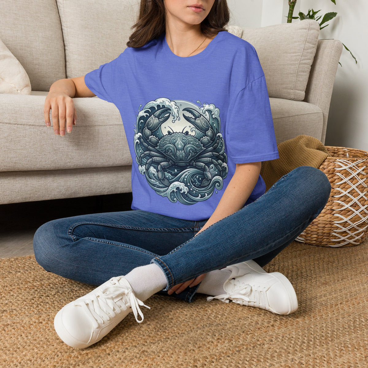 Cancer Zodiac Crab & Waves T-Shirt — Nautical Ocean Art Tee