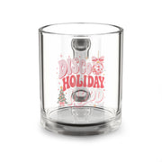 Modern Day Christmas Glass Mug  10oz Glass Mug — “Disco Holiday” Festive Pink Disco Ball Christmas Coffee Cup