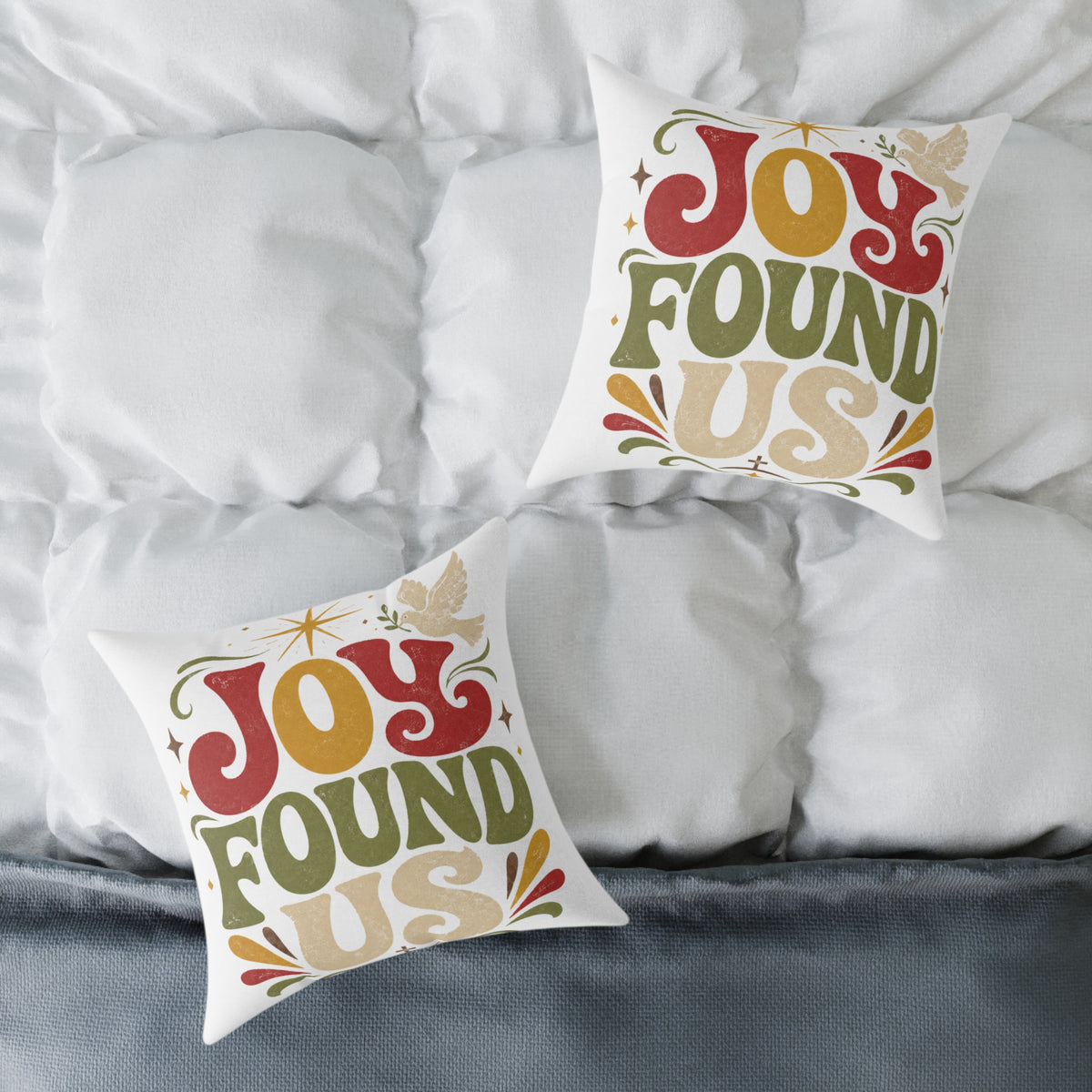 Christmas Joy Found Us Holiday Throw Pillow — Retro Christmas Decorative Cushion