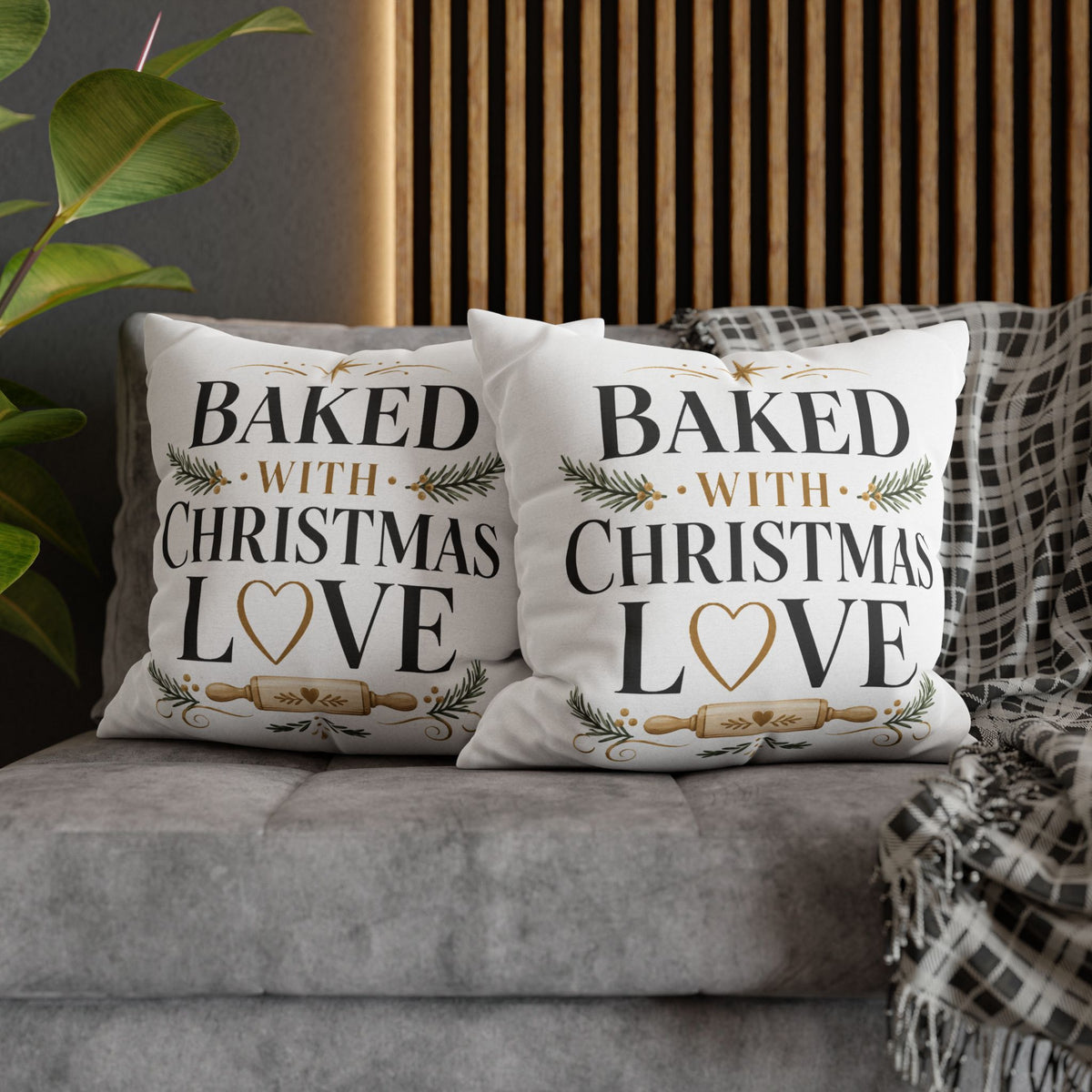 Christmas Baking Pillowcase — “Baked with Christmas Love” Decorative Throw Pillowcase