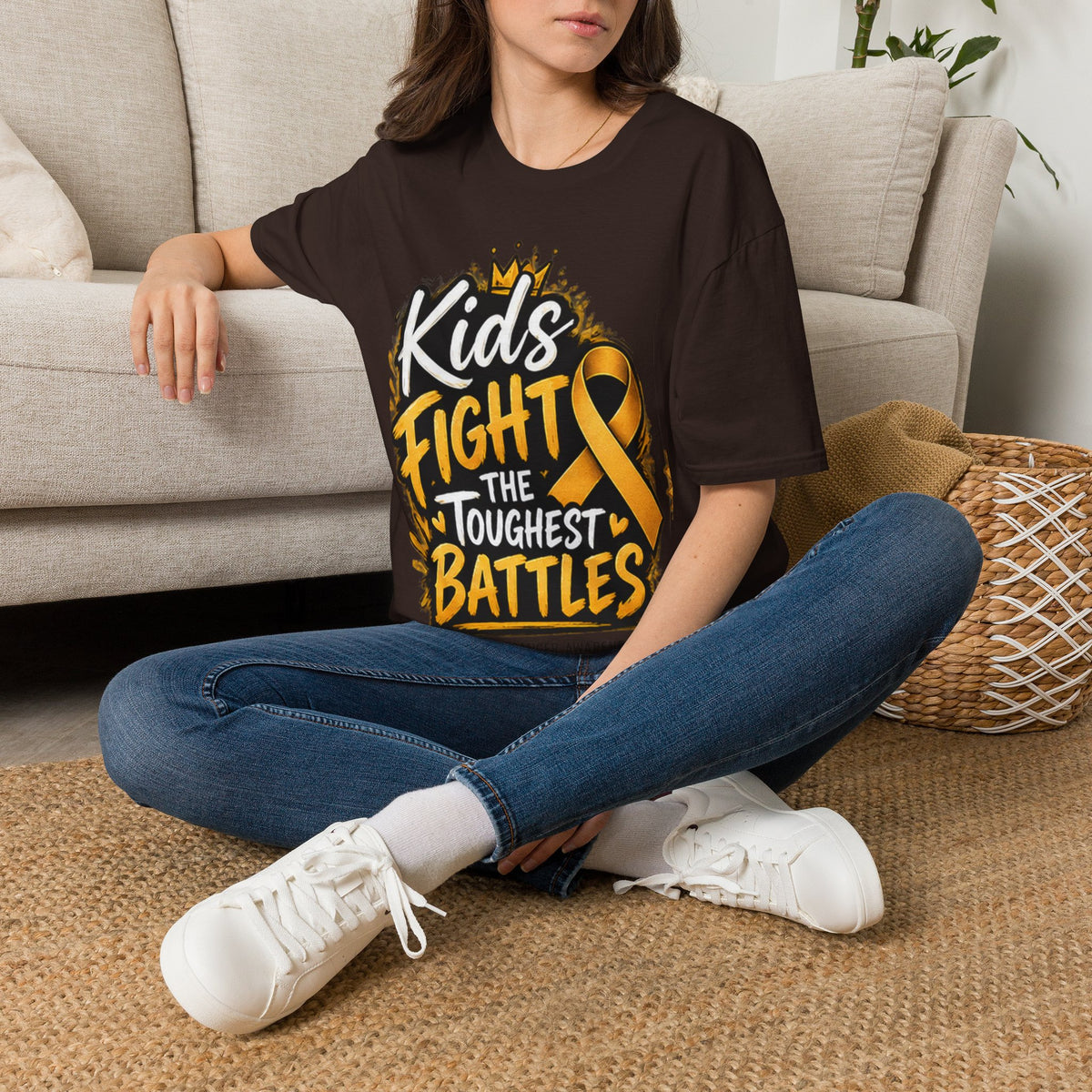 Children's Cancer Awareness T-Shirt — "Kids Fight The Toughest Battles" Gold Ribbon