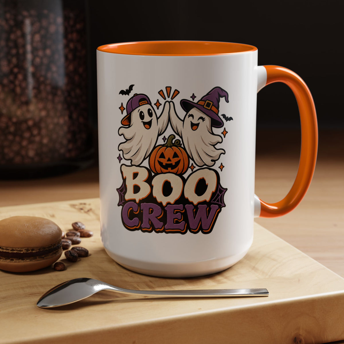 Boo Crew Halloween Accent Coffee Mug — Cute Ghosts & Jack-O'-Lantern Design (11/15 oz)