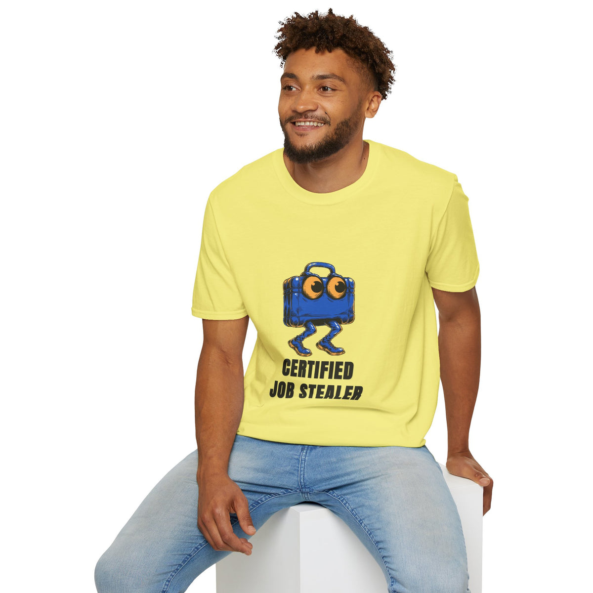 T-Shirt — Certified Job Stealer Funny Blue Suitcase Graphic - Trending Now - August 2026