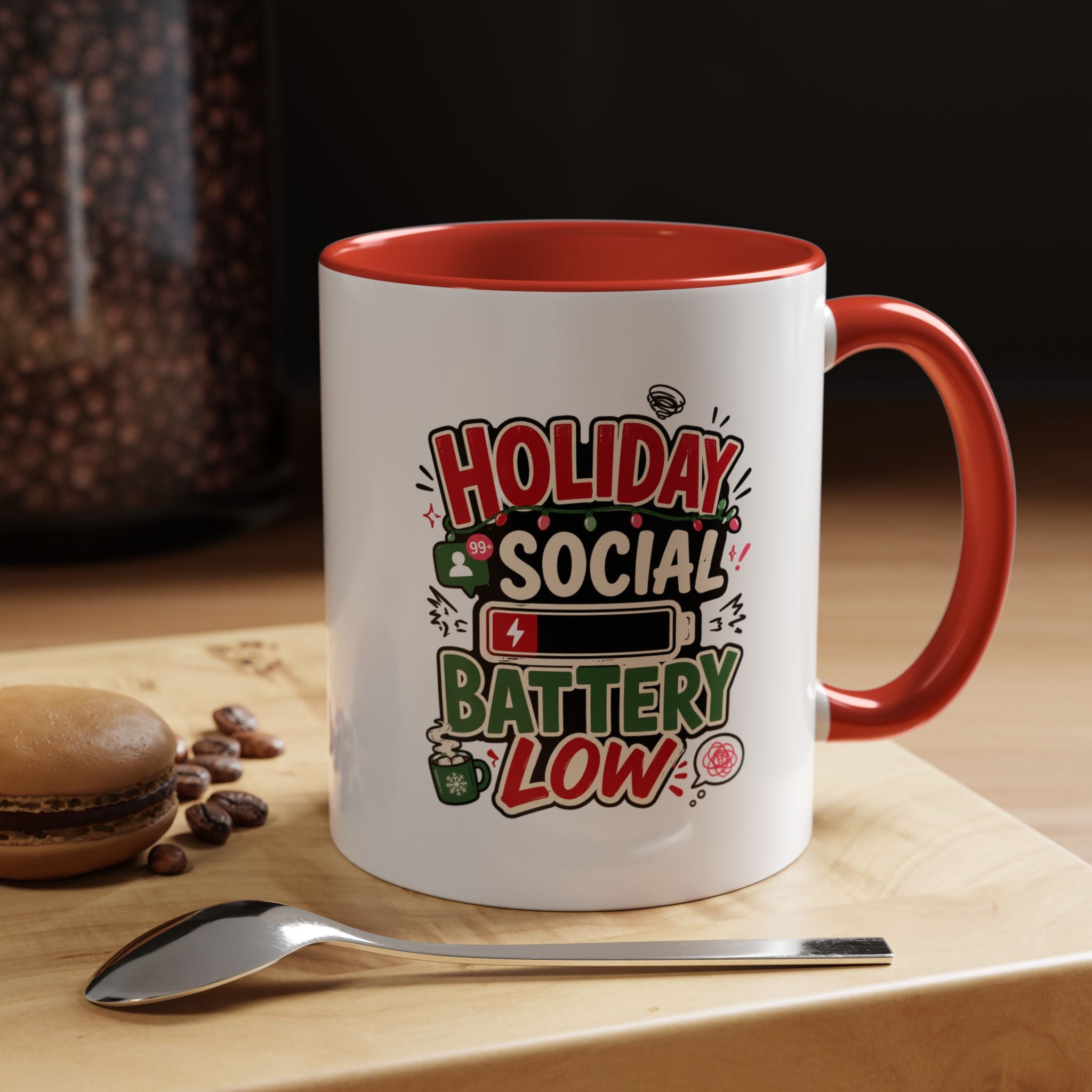 Modern Day Christmas Holiday Social Battery Low Accent  Coffee Mug