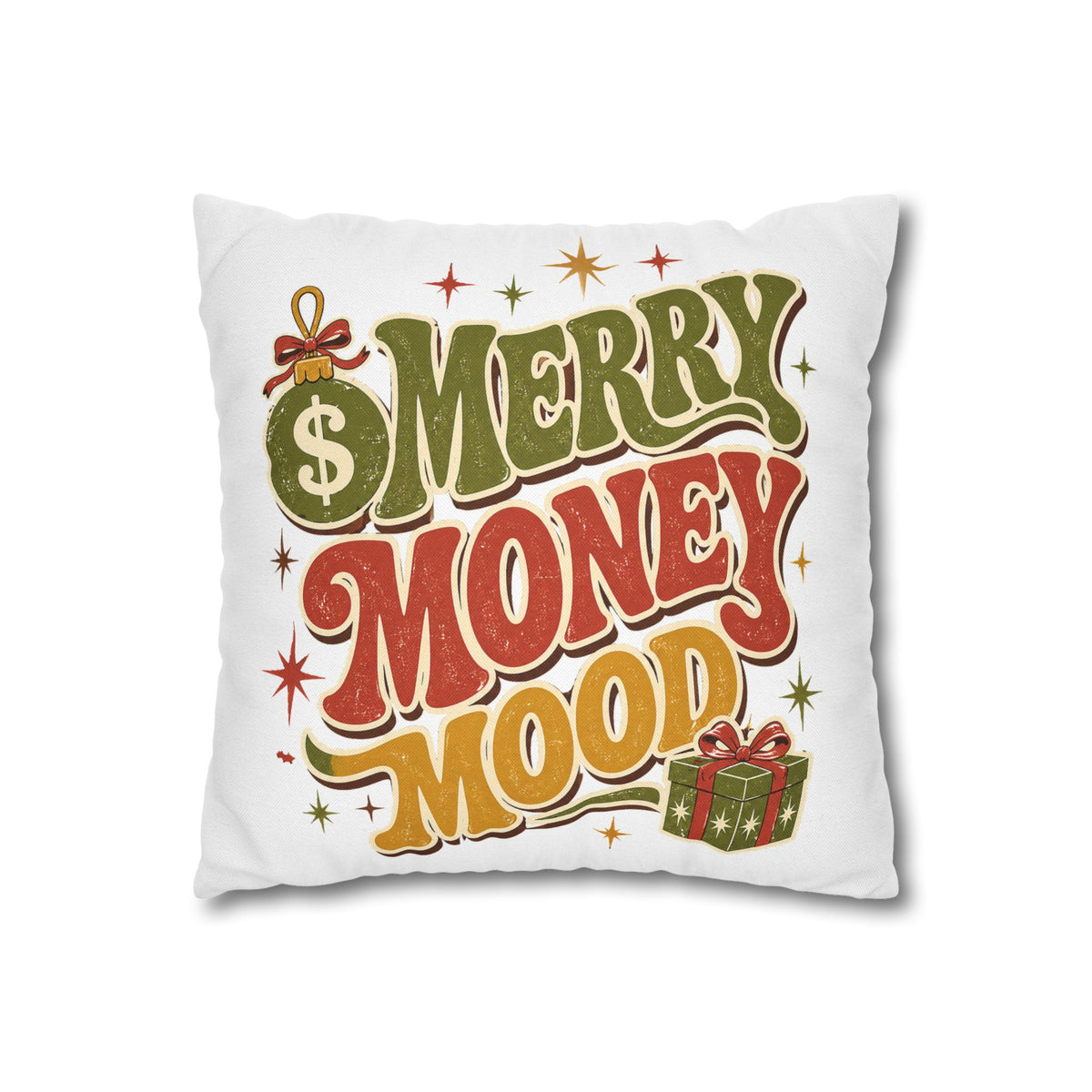 Merry Money Mood Pillowcase Modern Day Christmas — Festive Holiday Decorative Throw Pillow Cover