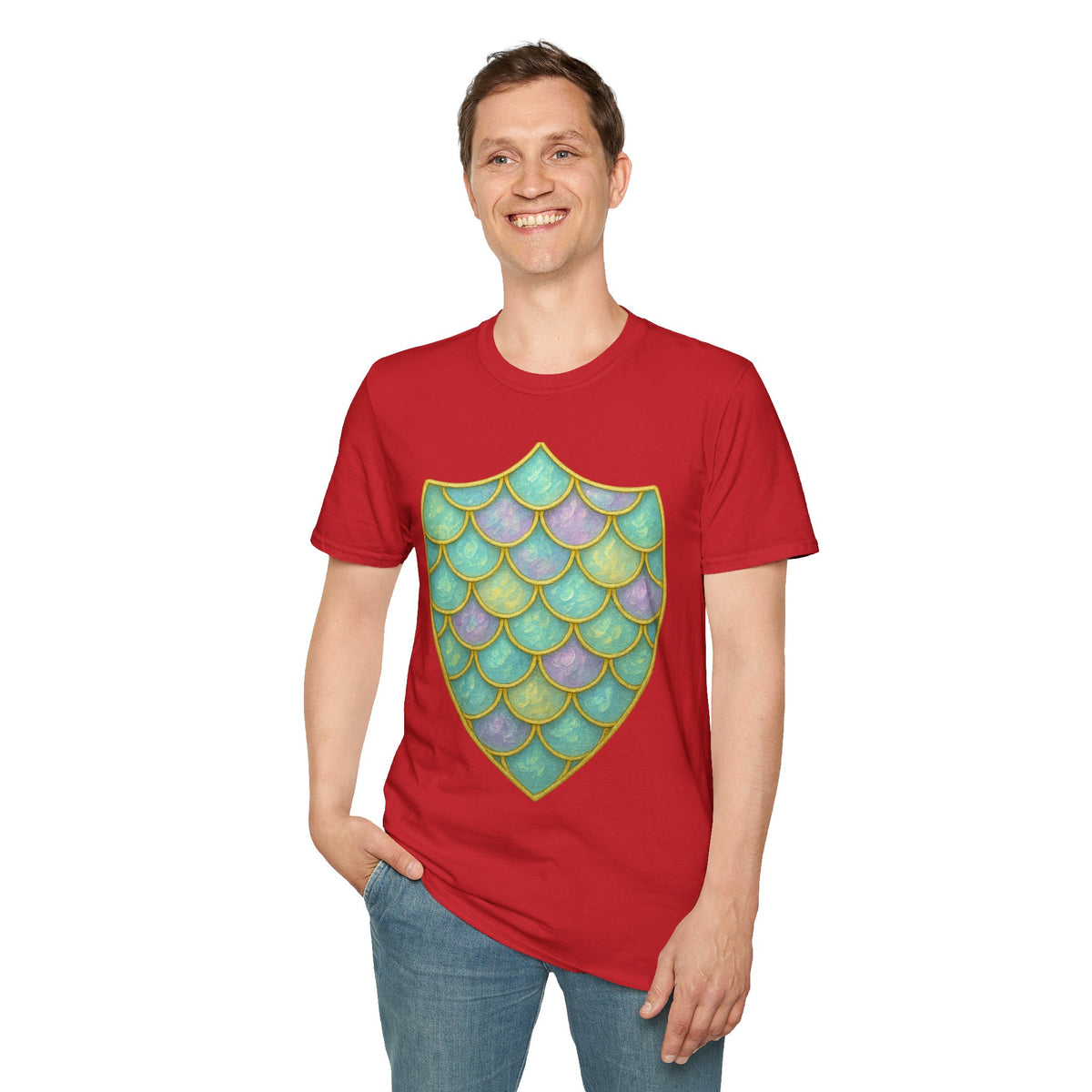Mermaid Scale Shield T-Shirt — Iridescent Aquamarine Graphic Tee - Trending Now - September 2026